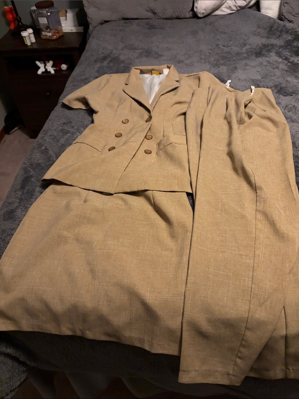 Classic Women's Three-Piece Suit in Tan - Stylish Blazer, Skirt & Pants